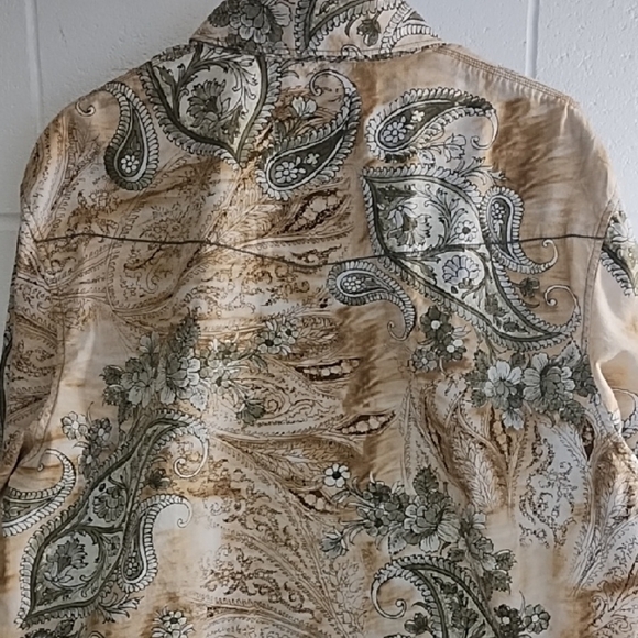 Western Snap Down Cowboy Rodeo Shirt Wood Snaps Natural Cotton Paisley Print - Picture 12 of 13
